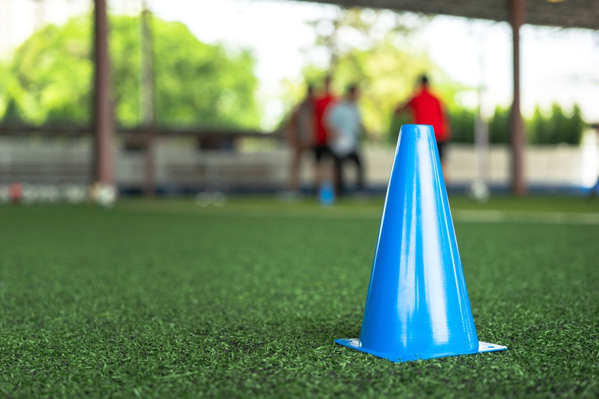Training cones on a pitch